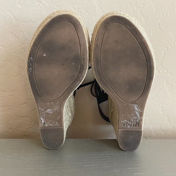 SO Kohls 6 Ketch Black Lace Up Jute Platform Wedge Espadrille Sandals Worn Once! - Picture 11 of 11